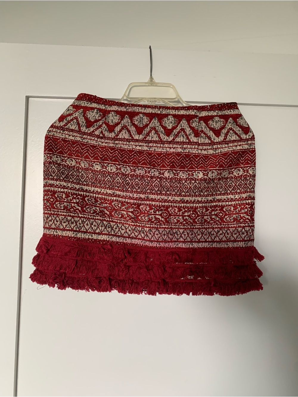 Y2K fringe embroidered Soloiste Tapestry Red Boho Mini Skirt 🌴